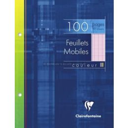 100 feuillets mobiles clairefontaine rose a5 grands carreaux