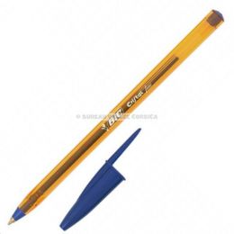 Stylo bille bleu cristal orange fin