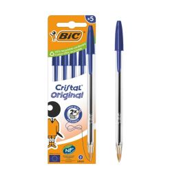 5 stylos  bille bleu 1 mm pointe moyenne
