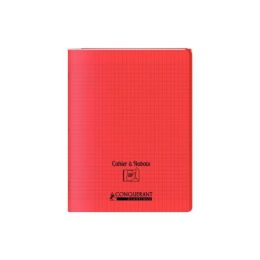 Cahier polypro  rabat 17 x 22 cm 96 pages grands carreaux rouge