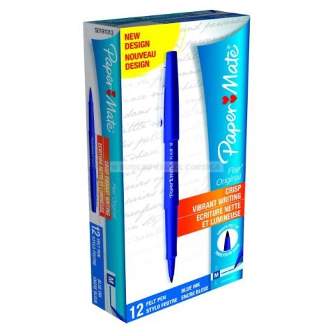 12 feutres flair original bleu papermate