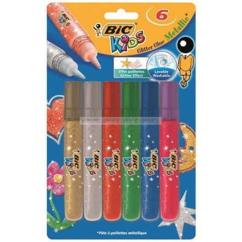 6 tubes de pate  paillettes bic kids 6 couleurs metal