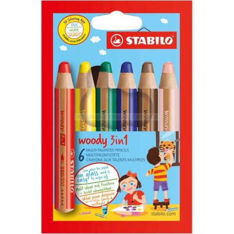 6 crayons de couleur stabilo woody 3 in 1