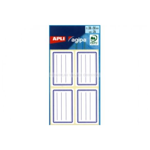 32 tiquettes scolaires 36 x 56 mm lignes bleues