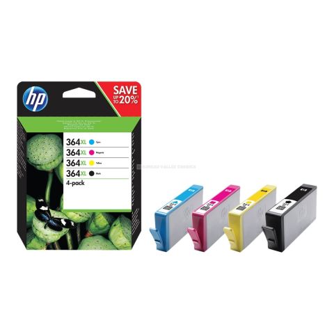 Pack de 4 cartouches d'encre hp 364xl noir et couleur