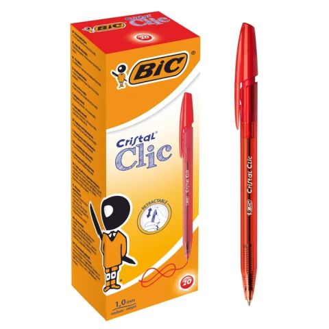 20 stylos  bille bic cristal clic rouge