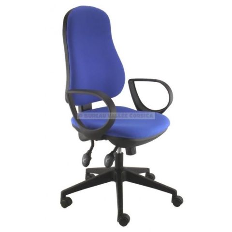 Chaise bureautique tissu bleu haut dossier ergonomique (accoudoirs en option)