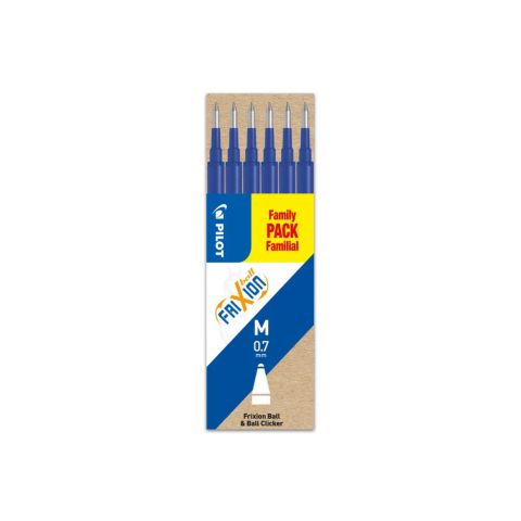 6 recharges pilot  frixion moyen family pack bleu