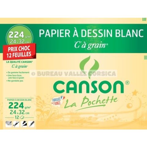 12 feuilles papier  dessin blanc 224 g canson c  grain 24 x 32