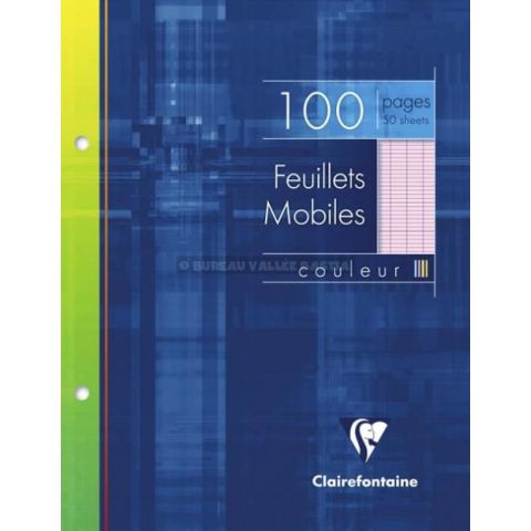 100 feuillets mobiles clairefontaine rose a5 grands carreaux