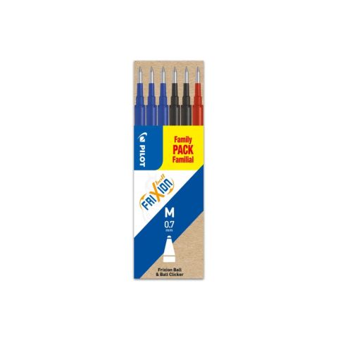 Pilot frixion family pack - 6 recharges - noir/rouge/bleu