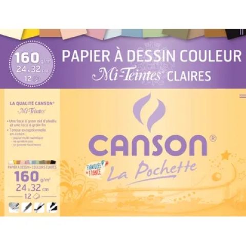 12 feuilles papier  dessin couleur mi-teintes claires 24 x 32 cm 160 g