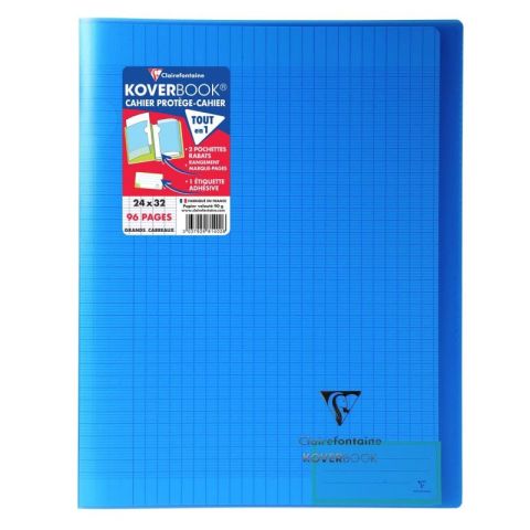 Cahier polypro a4+ 96 pages grands carreaux bleu