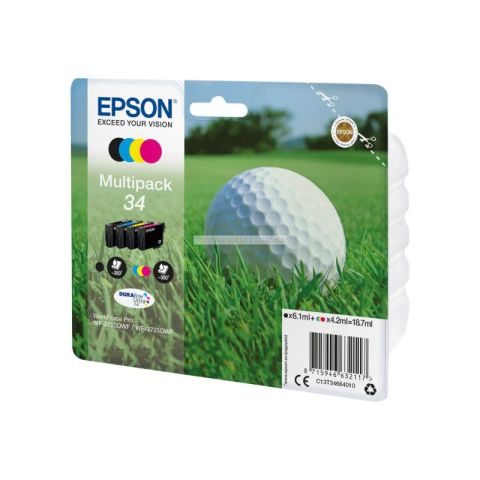 4 cartouche d'encre epson 34 balle de golf noir cyan magenta jaune