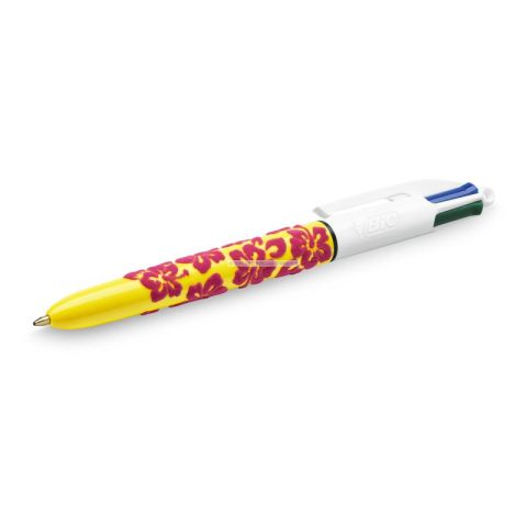 Stylo  bille 4 couleurs 1 mm motif fleurs