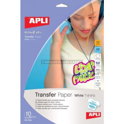 10 feuilles de papier transfert pour t-shirts blancs apli a4