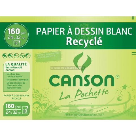 10 feuilles de papier  dessin recycl blanc 24 x 32 cm 160 g canson