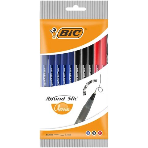 10 stylos  bille couleurs assorties