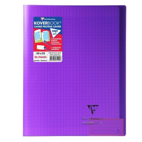 Cahier polypro a4+ 96 pages grands carreaux violet