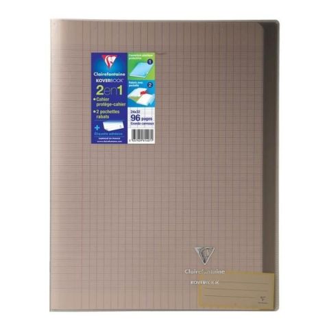 Cahier polypro a4+ 96 pages grands carreaux gris