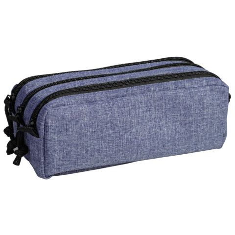 Trousse rectangulaire school 3 compartiments bleu