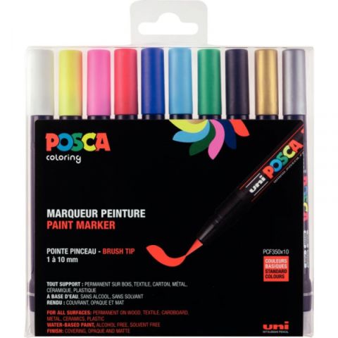 10 marqueurs posca brush assortis