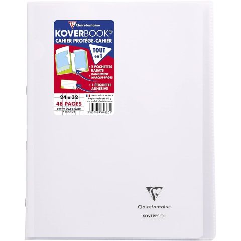 Cahier polypro 24 x 32 cm 48 pages petits carreaux transparent