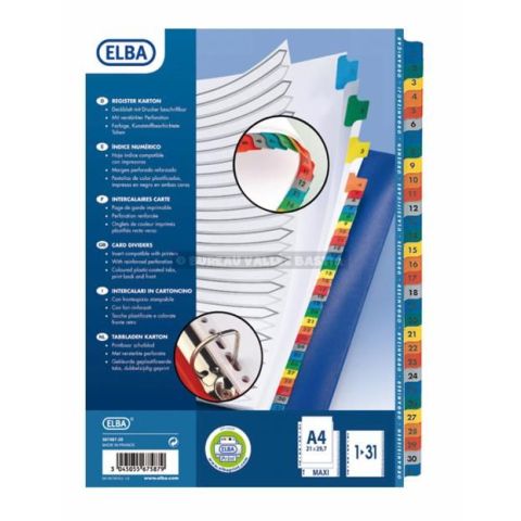 31 intercalaires numriques a4+/maxi mylar color elba 170g 24 x 32 cm