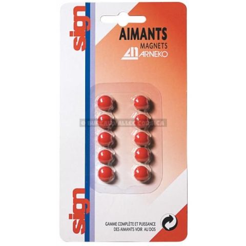 10 aimants 9 mm rouge