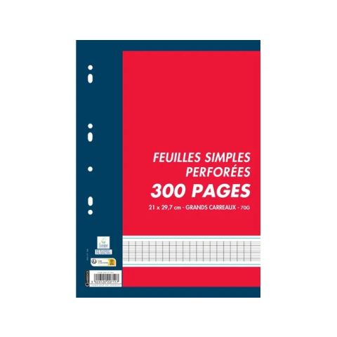 300 feuilles simples a4 grands carreaux perfores