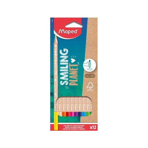 12 crayons de couleur en bois smiling planet