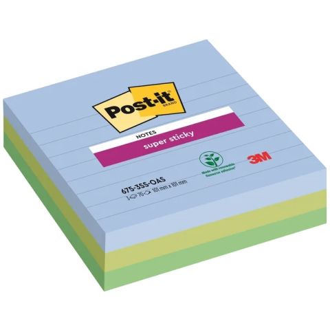 3 blocs notes super sticky oasis lign 101 x 101 mm