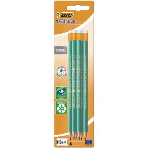 6 crayon  papier hb evolution original avec gomme