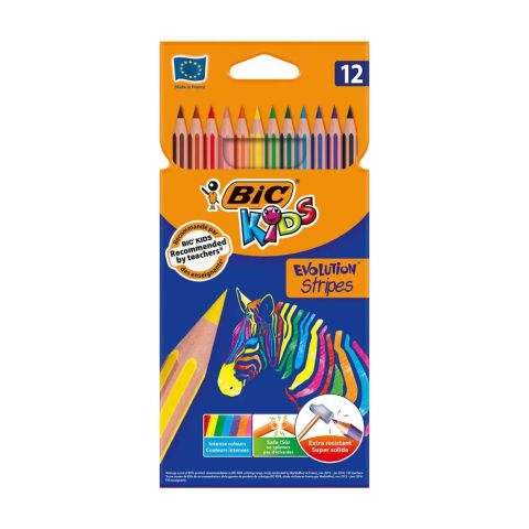 12 crayons de couleur bic kids evolution stripes