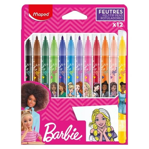 12 feutres en pochette carton barbie