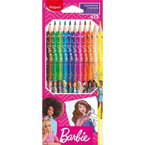 12 crayons de couleur maped barbie