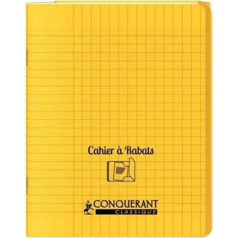 Cahier polypro  rabat 17 x 22 cm 96 pages grands carreaux jaune