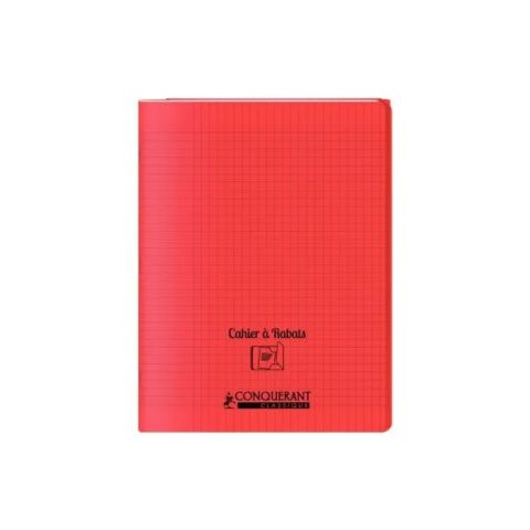 Cahier polypro  rabat 17 x 22 cm 96 pages grands carreaux rouge