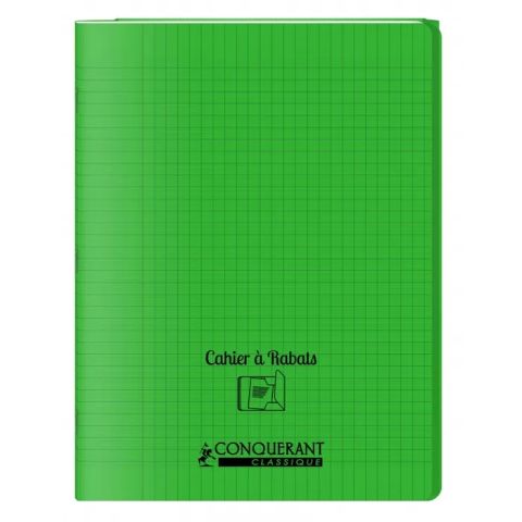 Cahier polypro  rabat 17 x 22 cm 96 pages grands carreaux vert