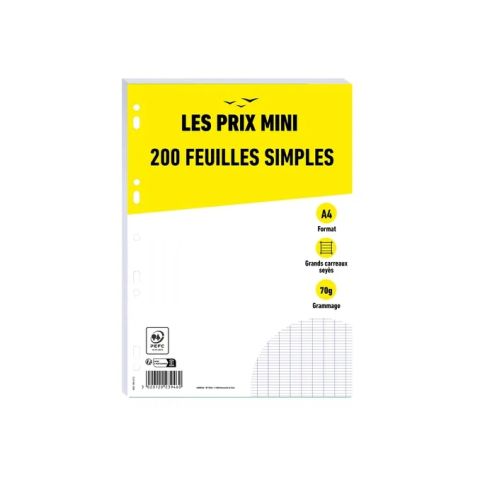 200 feuilles simples a4 grands carreaux