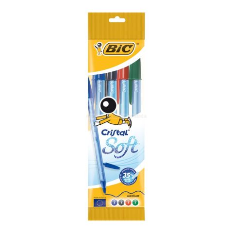 4 stylos  bille bic cristal soft assortis